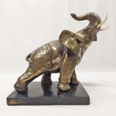Scultura di elefante in lamina di bronzo e zanne in corno/osso. Frattura. Buono 2