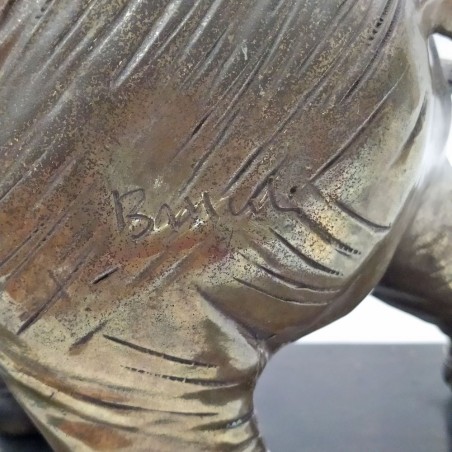 Scultura di elefante in lamina di bronzo e zanne in corno/osso. Frattura. Buono