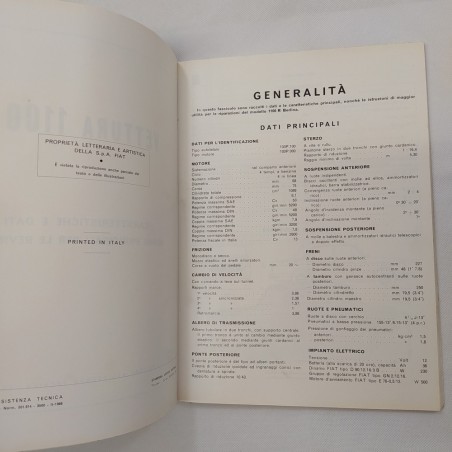 Caratteristiche e dati per le revisioni Vettura Fiat 1100 R Feb. 1966 macchie