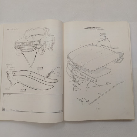 Manuale Parts Catalogue Rover 3500, 3500S, ottobre 1974. Sbucciature e macchie