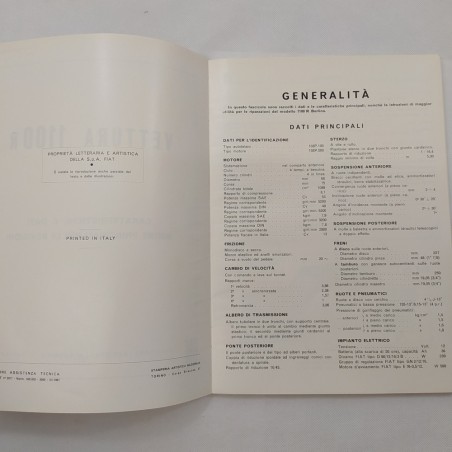 Fiat Vettura 1100 R Caratteristiche e dati per le revisioni Feb. 1967. Penna