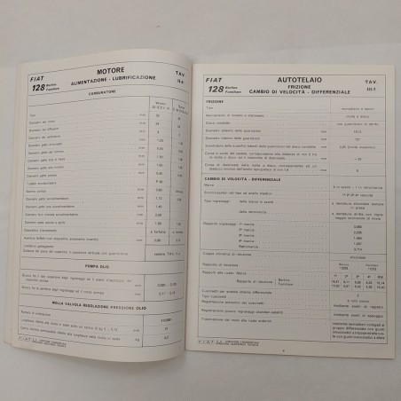 Vetture Fiat Dati principali per le riparazioni mod. 128, 1973. Timbro Soccorso
