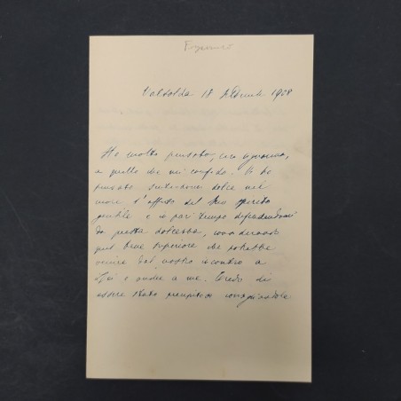 Lettera autografa di Antonio Fogazzaro senatore e scrittore, 1908. Buono