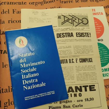 Lotto di 4 documenti del Movimento Sociale Italiano 1976-80. Piccoli strappi