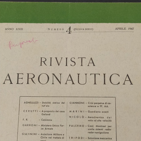 Rivista Aeronautica, Associazione culturale aeronautica, numero 4, 1947. Buono
