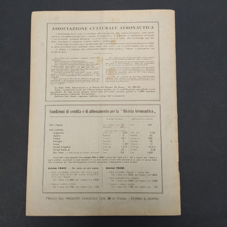 Rivista Aeronautica, Associazione culturale aeronautica, numero 4, 1947. Buono