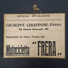 Manifesto in cartoncino Officina rappresentante Motocicletta Frera a Parma