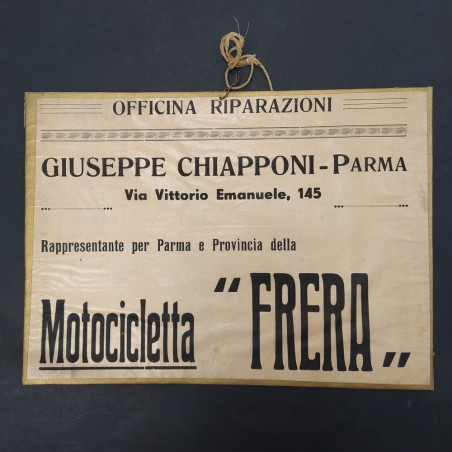 Manifesto in cartoncino Officina rappresentante Motocicletta Frera a Parma