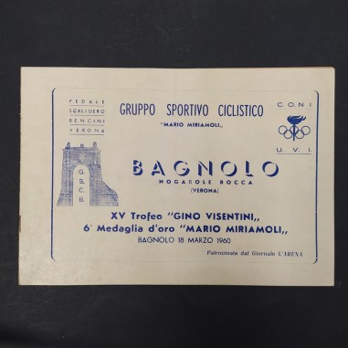 Opuscolo del XV trofeo ciclistico Gino Visentini, medaglia Mario Miriamoli 1960