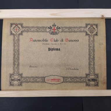 Diploma dell'Automobile Club di Genova da compilare, anni 20/30. Piccoli strappi