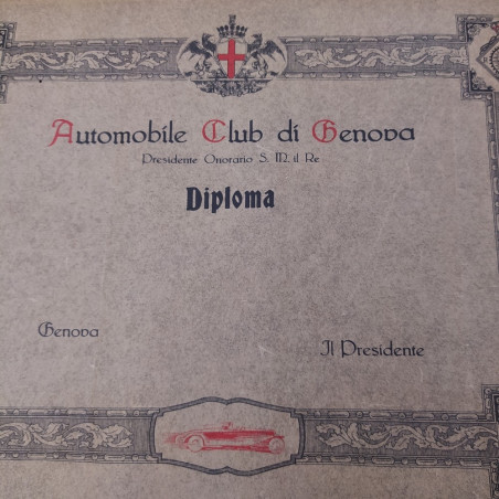 Diploma dell'Automobile Club di Genova da compilare, anni 20/30. Piccoli strappi