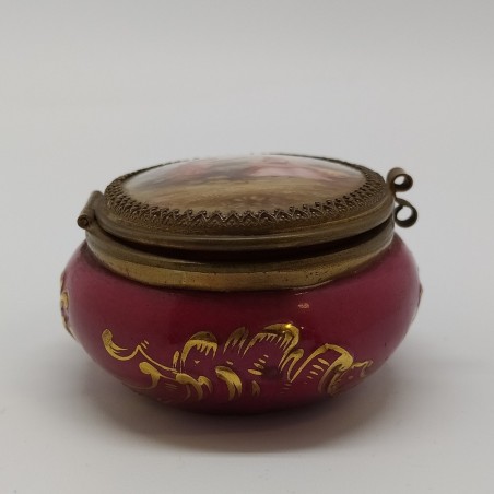 Cofanetto in porcellana con miniatura sul coperchio, fine '800. Buone condizioni