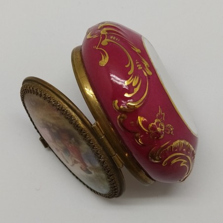Cofanetto in porcellana con miniatura sul coperchio, fine '800. Buone condizioni