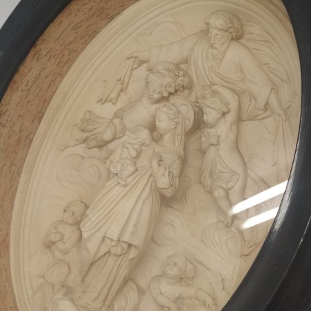Madonna con bambino tra angeli e sopra Dio, in quadro ovale. Buone condizioni