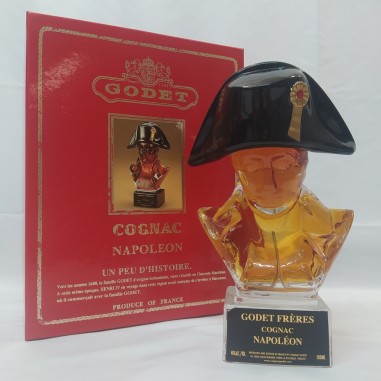 Cognac Napoleon Godet Frères in bottiglia scultorea da 500 ml e cofanetto. Buono