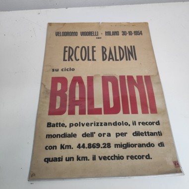 Manifesto Ercole Baldini record dell'ora Milano 1954 - 50x70 cm, macchie