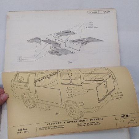 Catalogo parti di ricambio Fiat 238 Bus, 1973, multilingue. Condizioni mediocri