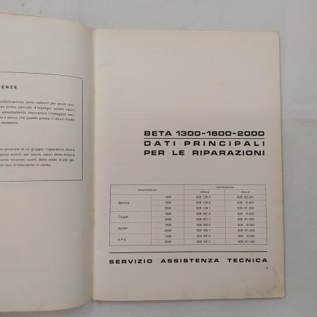 Manuale BETA Dati per le riparazioni auto Lancia, 1976. Condizioni mediocri