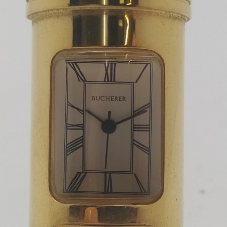Orologio da tavolo svizzero Bucherer a tema golf, dorato. Mazza spezzata