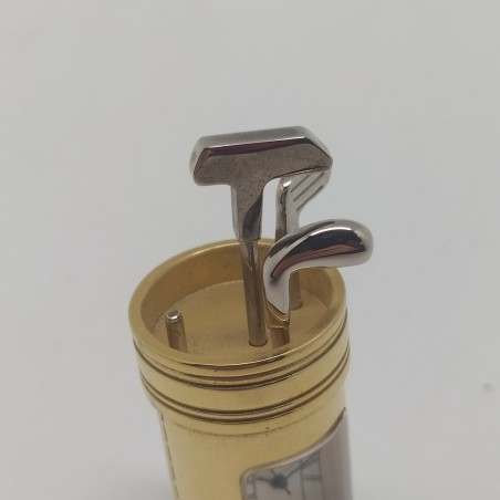 Orologio da tavolo svizzero Bucherer a tema golf, dorato. Mazza spezzata