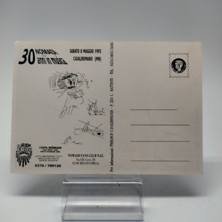 Cartolina celebrativa per i 30 anni dei Nomadi con firme stampate. Buono