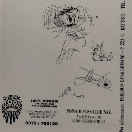 Cartolina celebrativa per i 30 anni dei Nomadi con firme stampate. Buono