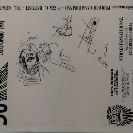 Cartolina celebrativa per i 30 anni dei Nomadi con firme stampate. Buono