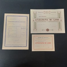Lotto di 3 attestati di studio anni 20/30 non compilati. Buono
