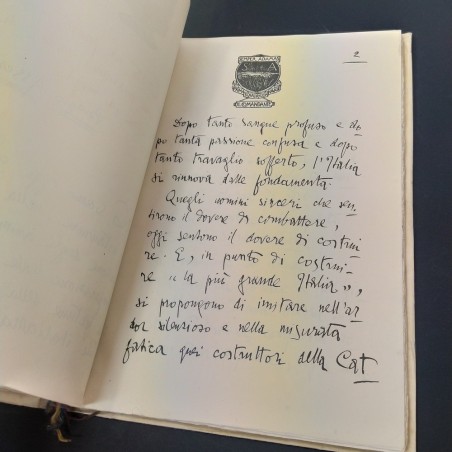 Testo del nuovo Patto Marino scritto da Gabriele D'Annunzio, luglio 1923. Buono