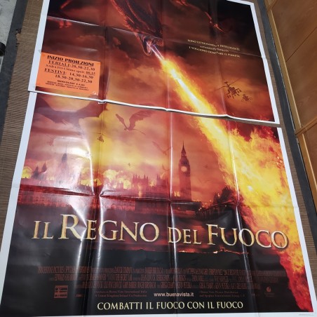 Manifesto originale Il regno del fuoco 2002 Forellini di affissione. Due fogl...
