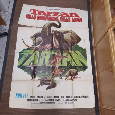 Manifesto originale Tarzan nelle montagne della luna 1974 Strappi. Due fogli ...