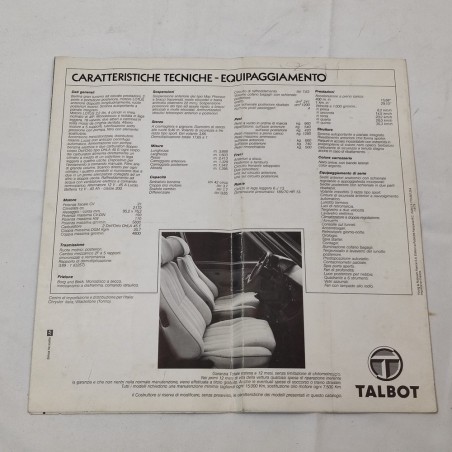 Brochure Talbot Simca Sunbean Lotus pieghe diffuse