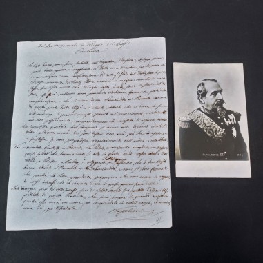 Lettera originale a firma Napoleone III 12 luglio 1859 + cartolina postale