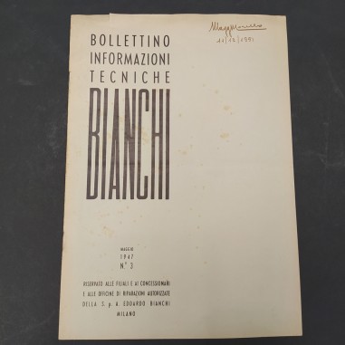 Bollettino Informazioni Tecniche vetture Bianchi per concesisonari, 1947. Aloni