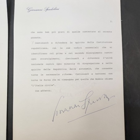 Originale lettera dattiloscritta e firmata in originale Giovanni Spadolini 1994