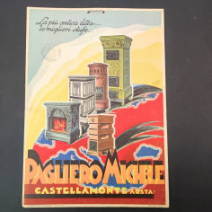 Cartoncino pubblicitario anni 30 Stufe Pagliero Michele Castellamonte Aosta 2
