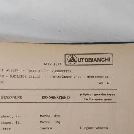 Catalogo parti di ricambio con strappi, auto Lancia A112, 1977. Mediocre