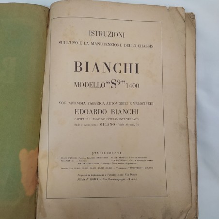 Libretto uso e manutenzione Bianchi S9 1400 anni '30. Condizioni mediocri