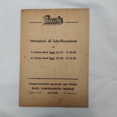 Opuscolo Istruzioni di lubrificazione Bautz per trattori diesel AS170, AS 220