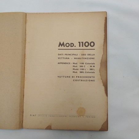 Libretto uso e manutenzione Fiat 1100, 12° edizione 1947. Condizioni mediocri