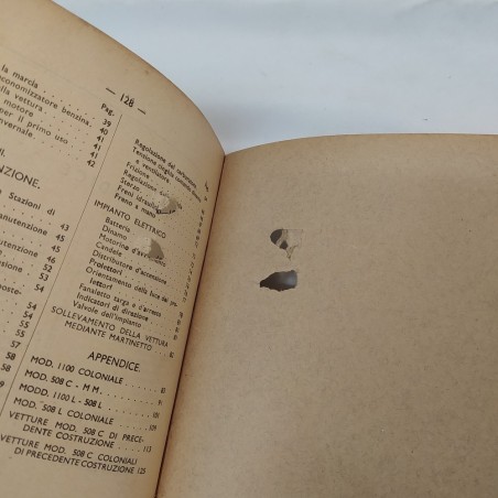 Libretto uso e manutenzione Fiat 1100, 12° edizione 1947. Condizioni mediocri