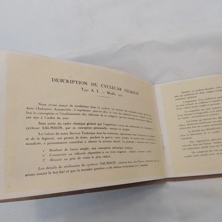 Catalogo vetture Le cyclecar Salmson Type A.L. Mod. 1922 in francese con macchie
