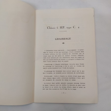 Libretto uso e manutenzione Amilcar 6-7-8-10HP francese anni '20. Ingiallimenti