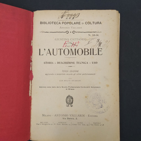 Libro L'automobile, G. Cattaneo, Biblioteca popolare di cultura,1915. Fioriture