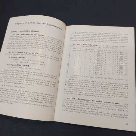Libro Regolamenti sportivi automobilistici 1965, Calendario sportivo, ACI. Aloni