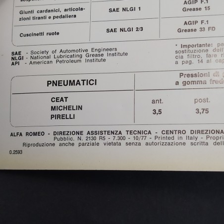 Libretto uso e manutenzione furgone F12 diesel Alfa Romeo 1977. Buono