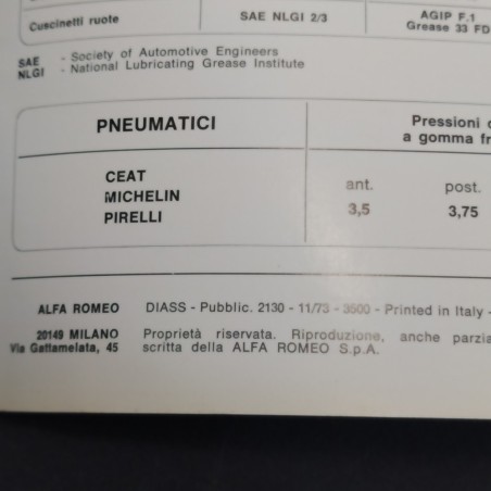 Libretto uso e manutenzione auto Alfa Romeo F12 diesel, 1973. Buono