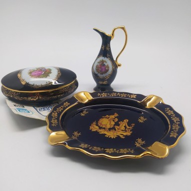 Set di 3 porcellane Limoges posacenere brocca e scatolina