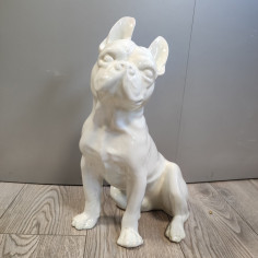 Cane Bulldog francese in ceramica bianca riparata h. 45 cm 2