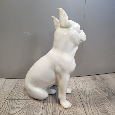 Cane Bulldog francese in ceramica bianca riparata h. 45 cm